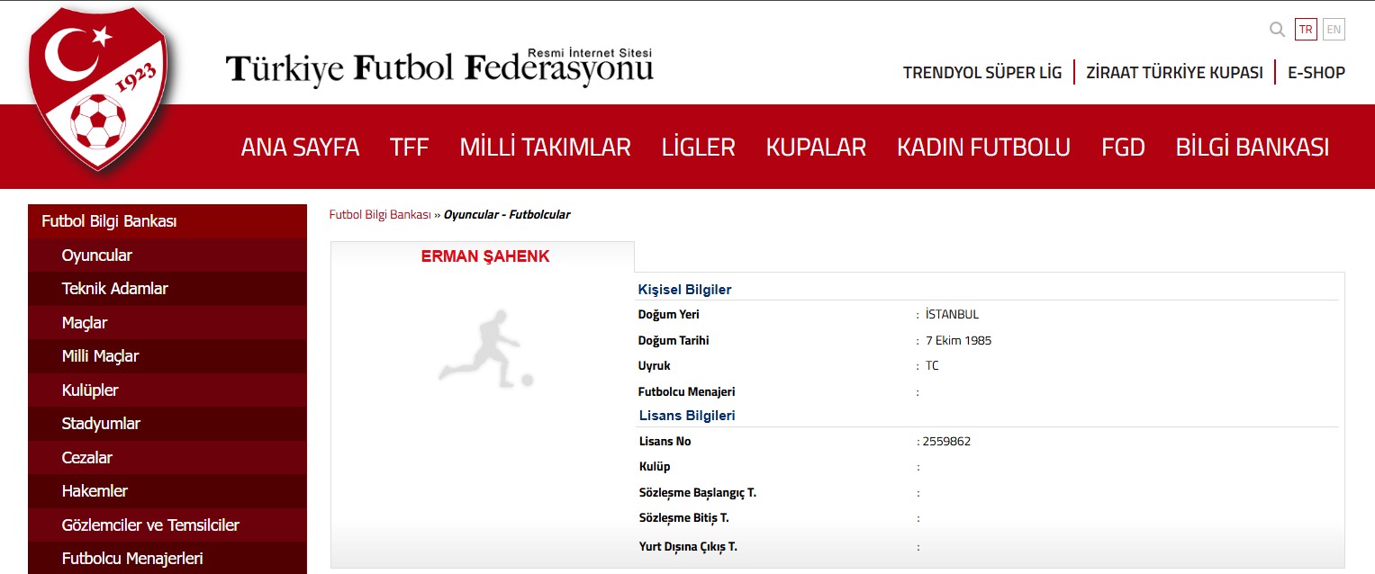 TÜRKİYE FUTBOL FEDERASYONU Lisans (Lisans No: 2529252)